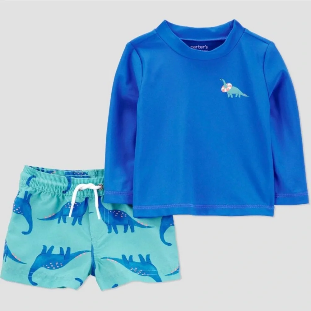 Carter's Baby Boys Dinosaur Long‎ Sleeve Rash Guard Set